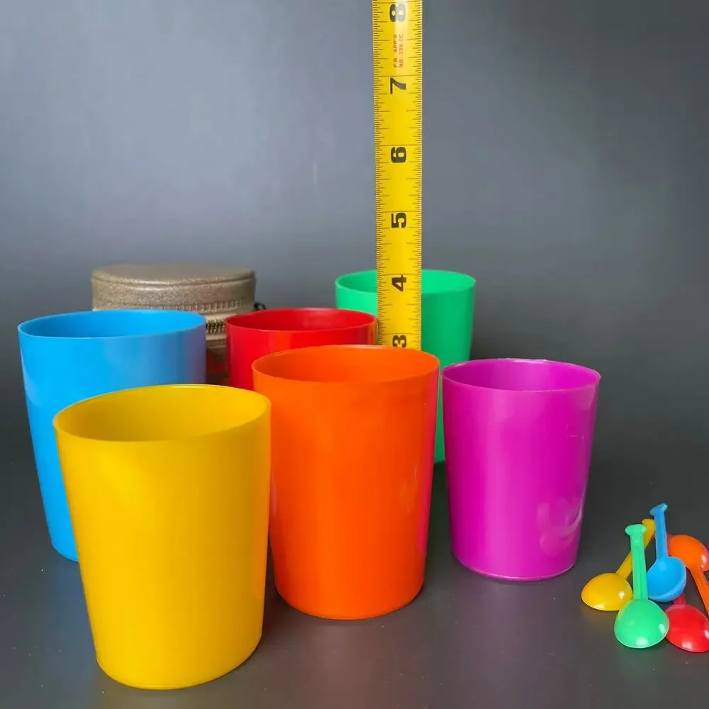 Vintage Camping Cup Set for 6 With Matching Spoons Travel Case Retro